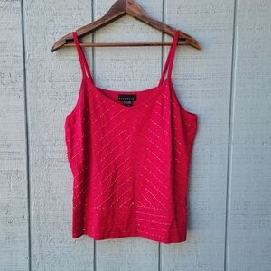 y2k Attention Beaded Silk Knit Tank  sz XL Ruby Red Pink Feminine Glam